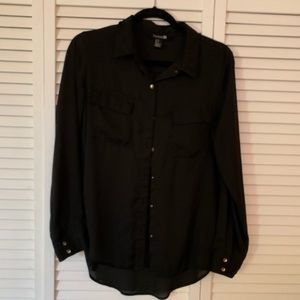 Black button up-sheer material
